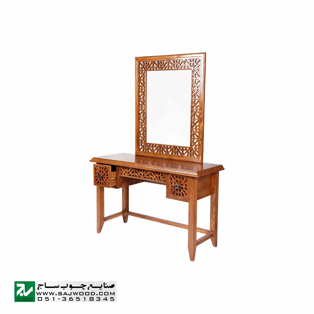 آیینه کنسول و میزآرایش سنتی دراور دکوراتیو صنایع چوب ساج مدل 312