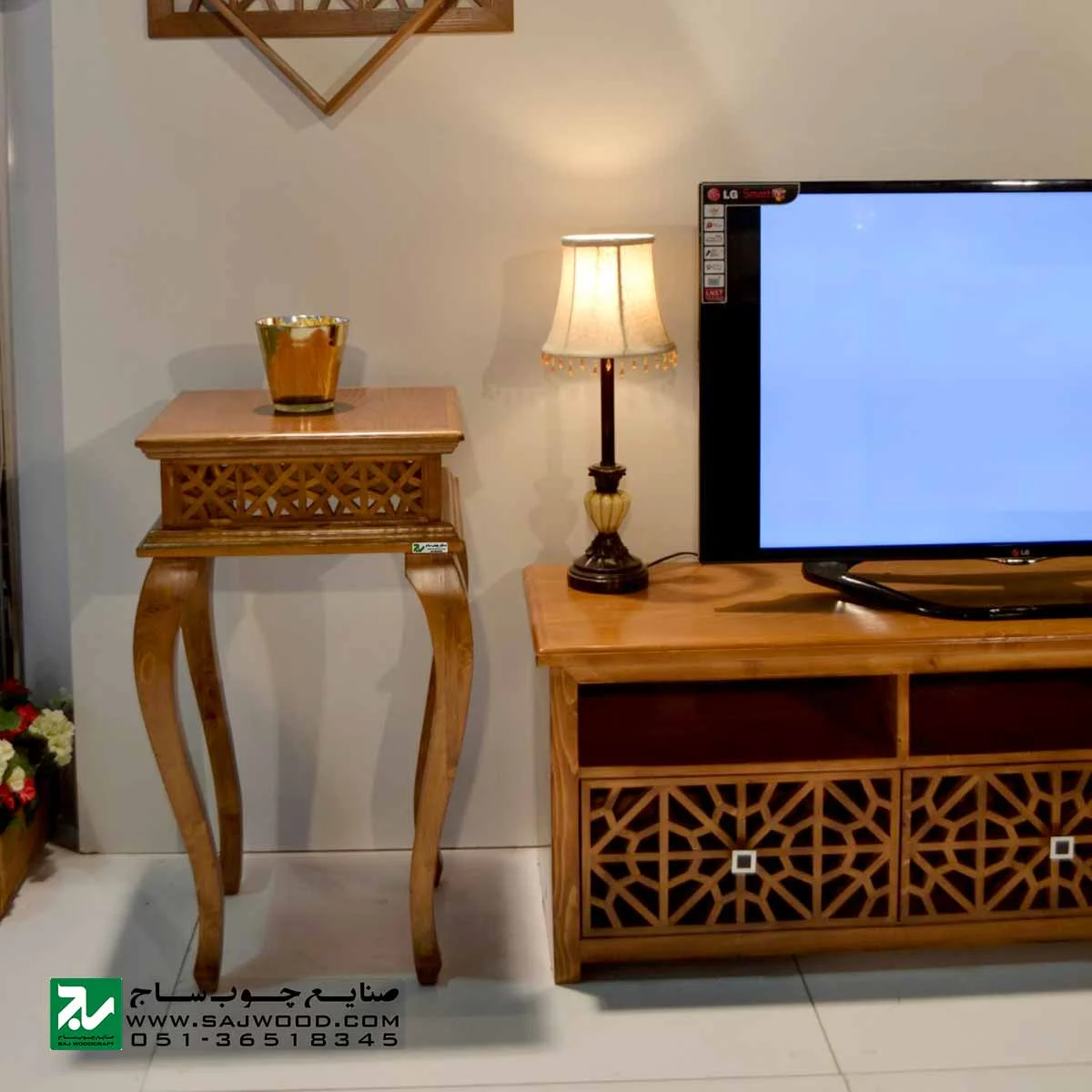 میز خاطره و تلفن چوبی ، دکوری ، آباژور کلاسیک صنایع چوب ساج مدل 306