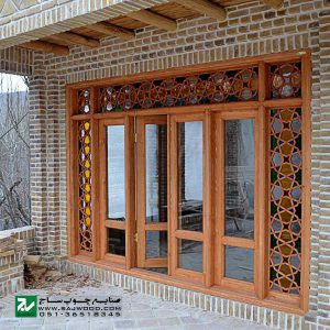 پنجره سنتی چوبی ارسی شیشه رنگی صنایع چوب ساج مدل W202