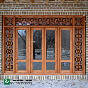 پنجره سنتی ارسی شیشه رنگی چوبی صنایع چوب ساج مدل W202
