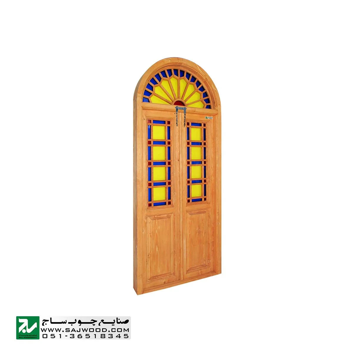 پنجره ارسی شیشه رنگی سنتی صنایع چوب ساج مدل W200