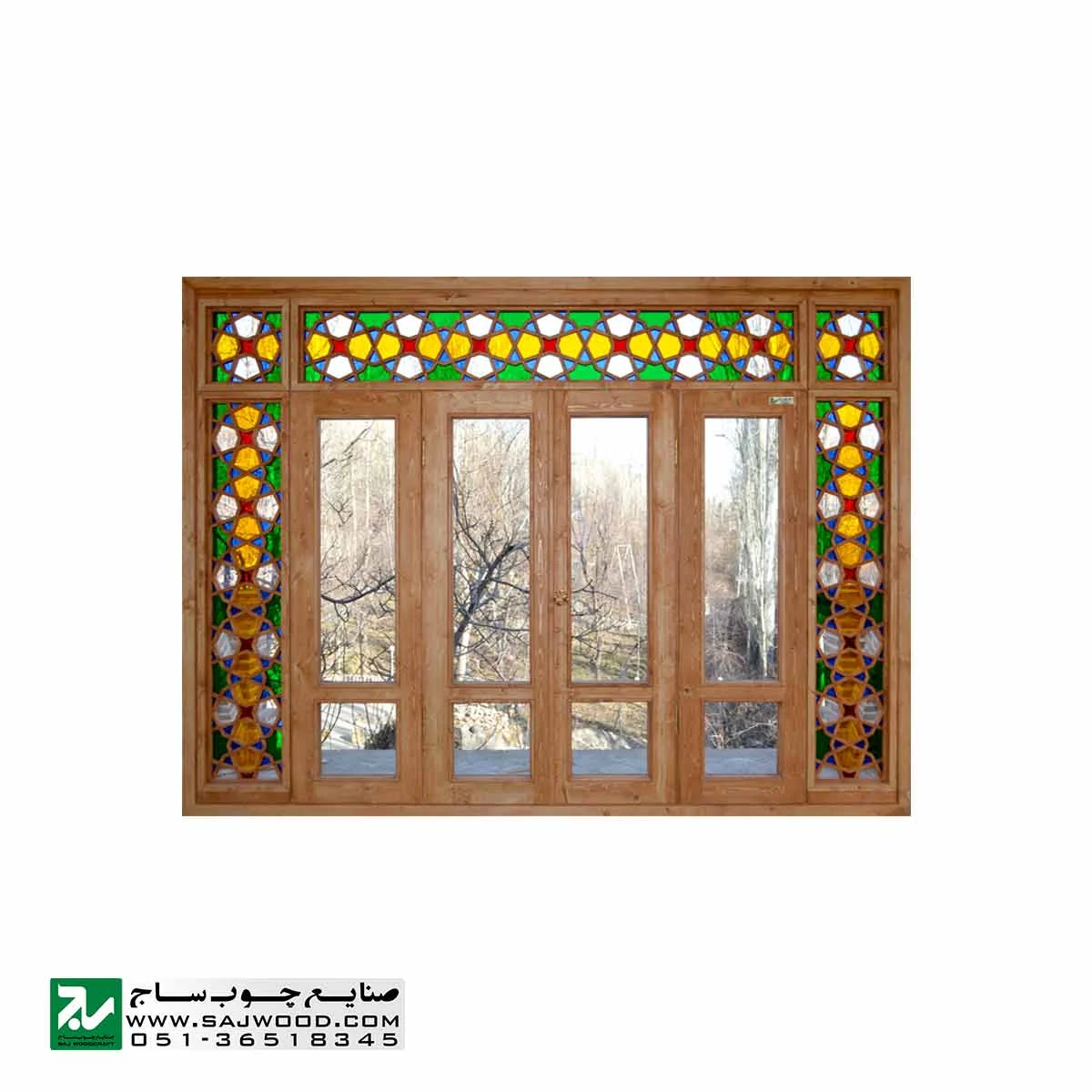 پنجره سنتی چوبی ارسی شیشه رنگی صنایع چوب ساج مدل W202