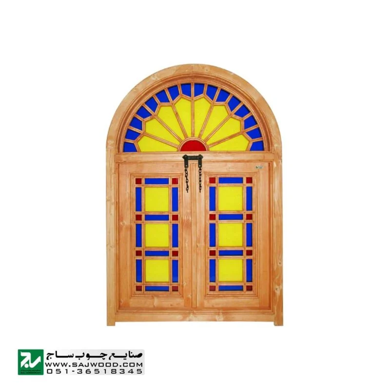 پنجره چوبی سنتی ارسی شیشه رنگی صنایع چوب ساج مدل W201