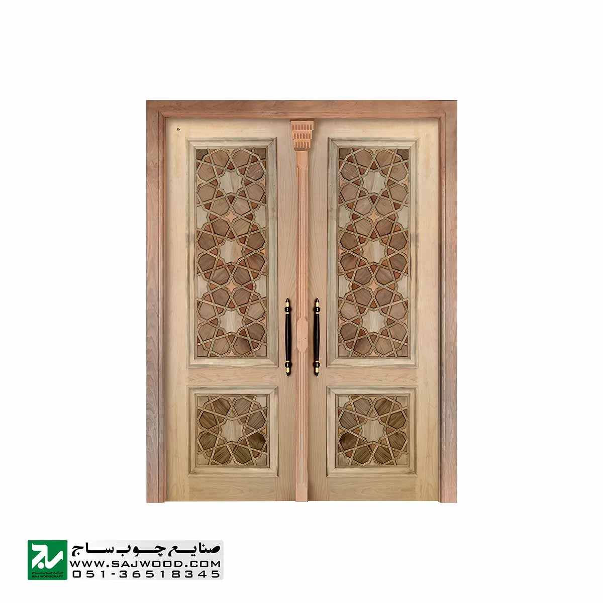 درب چوبی گرهچینی ورودی مسجد مدل L8