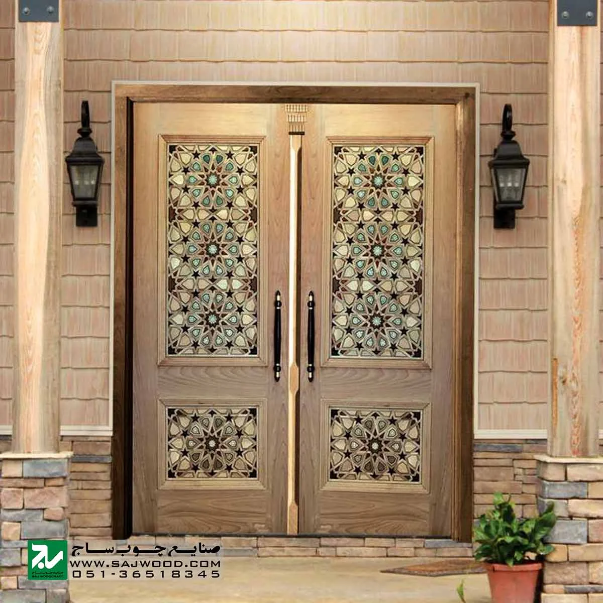 درب چوبی گره چینی ورودی مسجد مدل T10KH