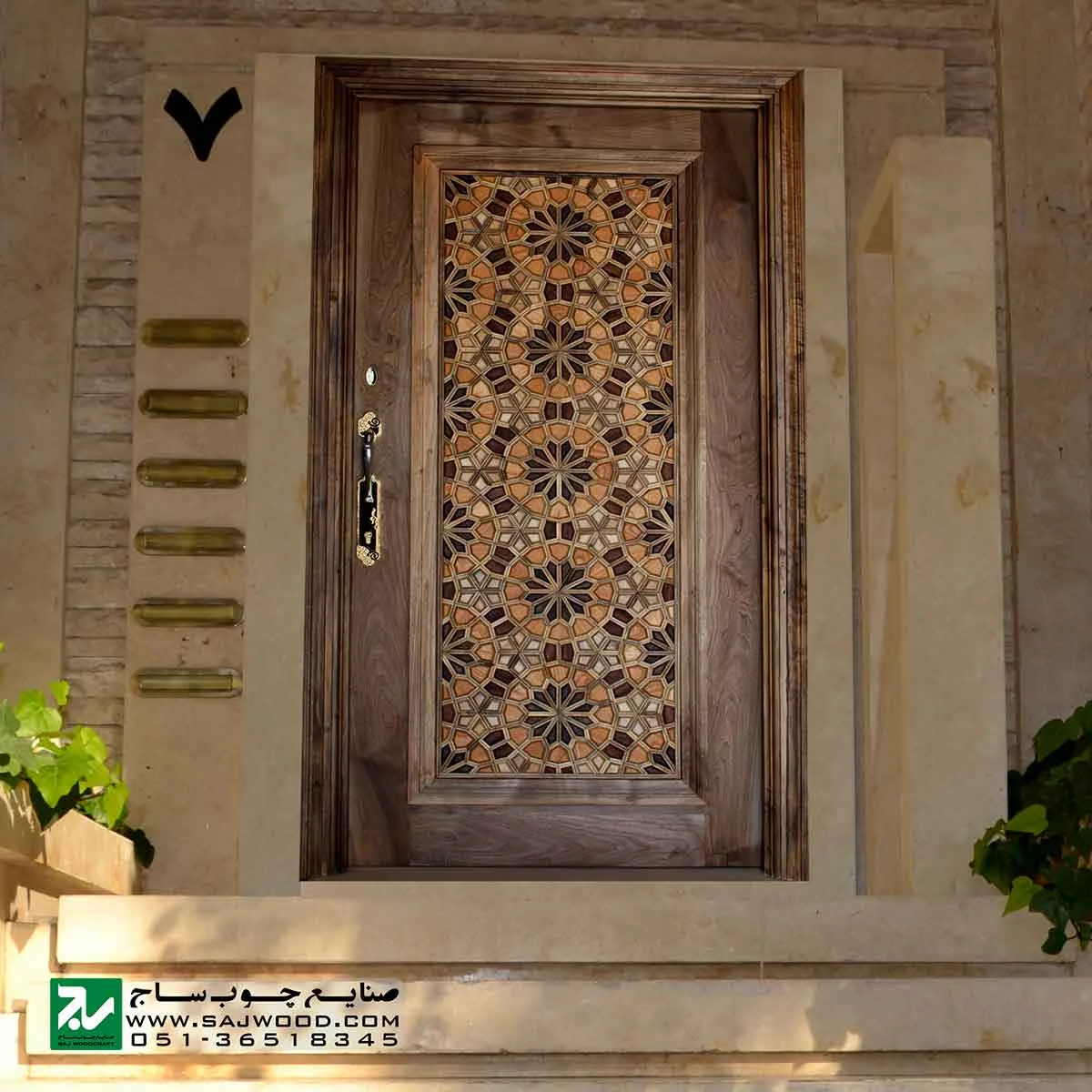 درب چوبی سنتی ورودی آپارتمان و ساختمان ، هتل صنایع چوب ساج مدل T12A