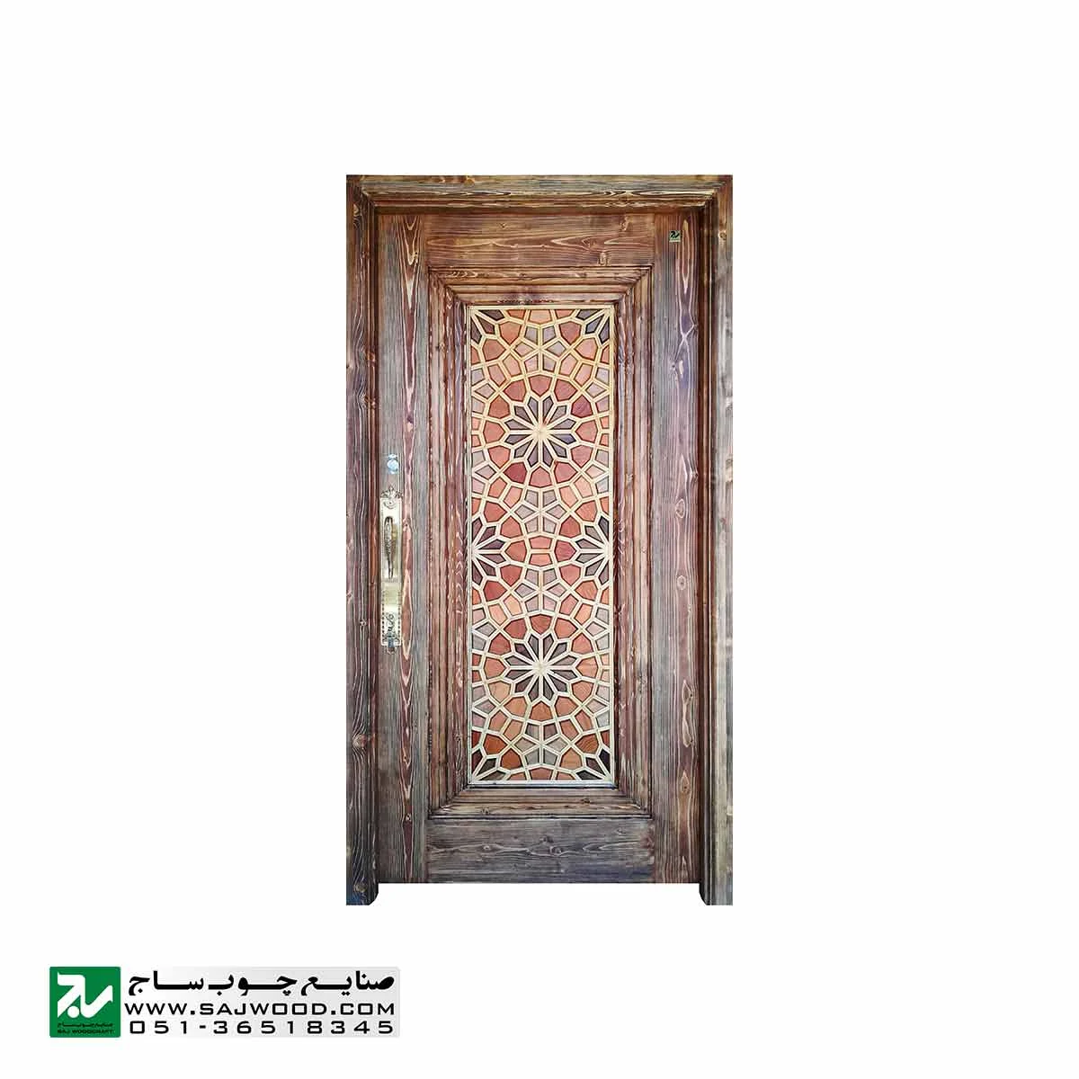 درب چوبی ورودی هتل ، آپارتمان و ساختمان صنایع چوب ساج مدل T12B