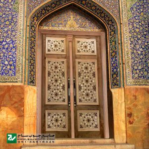 درب چوبی ورودی نمازخانه ،مسجد،اماکن مذهبی صنایع چوب ساج مدل TCG10