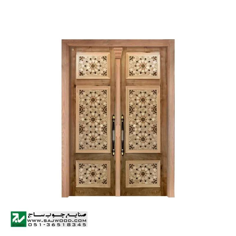 درب چوبی ورودی نمازخانه ،مسجد،اماکن متبرکه صنایع چوب ساج مدل TCG10
