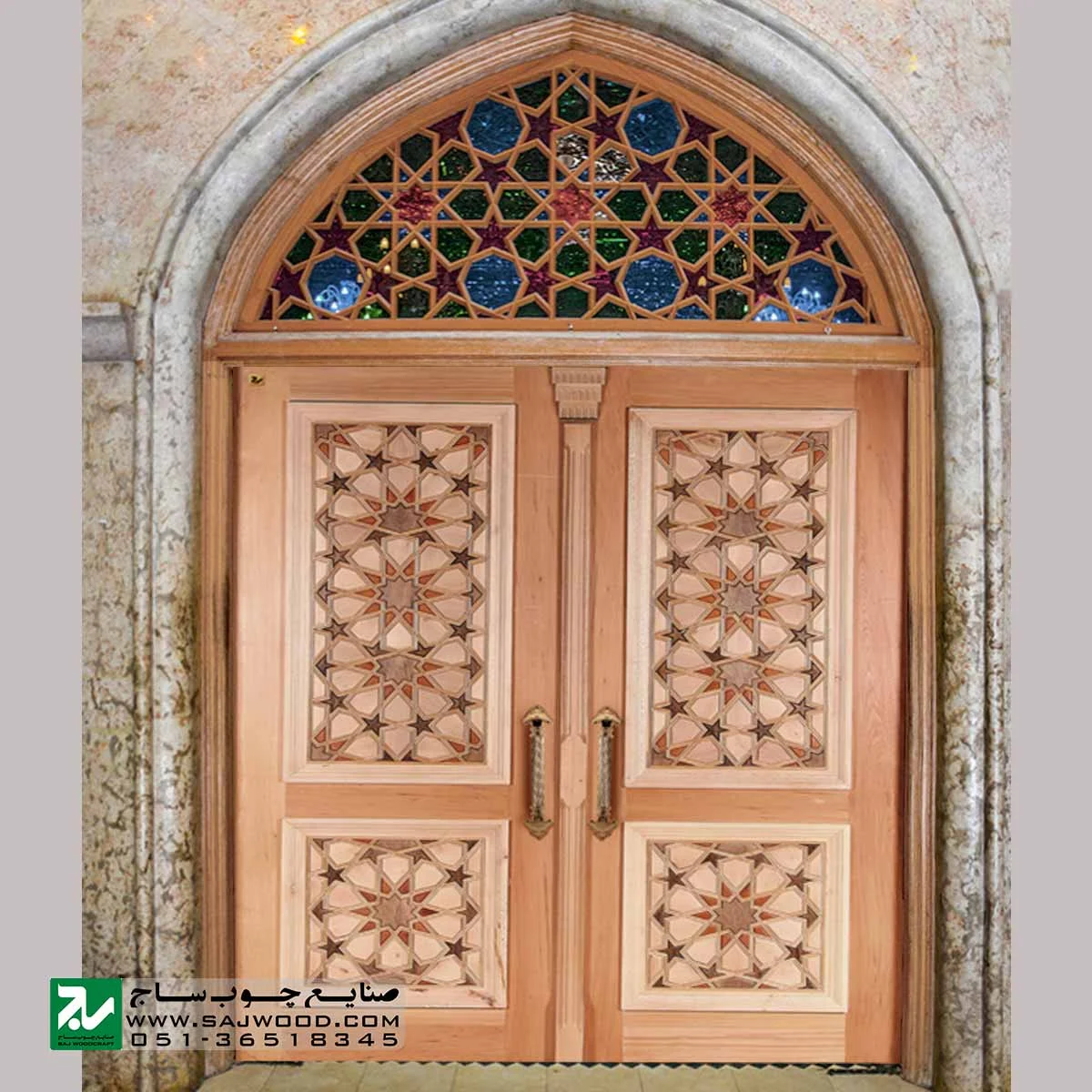 درب سنتی چوبی ورودی امامزاده ، مسجد ، اماکن مذهبی صنایع چوب ساج مدل TT10