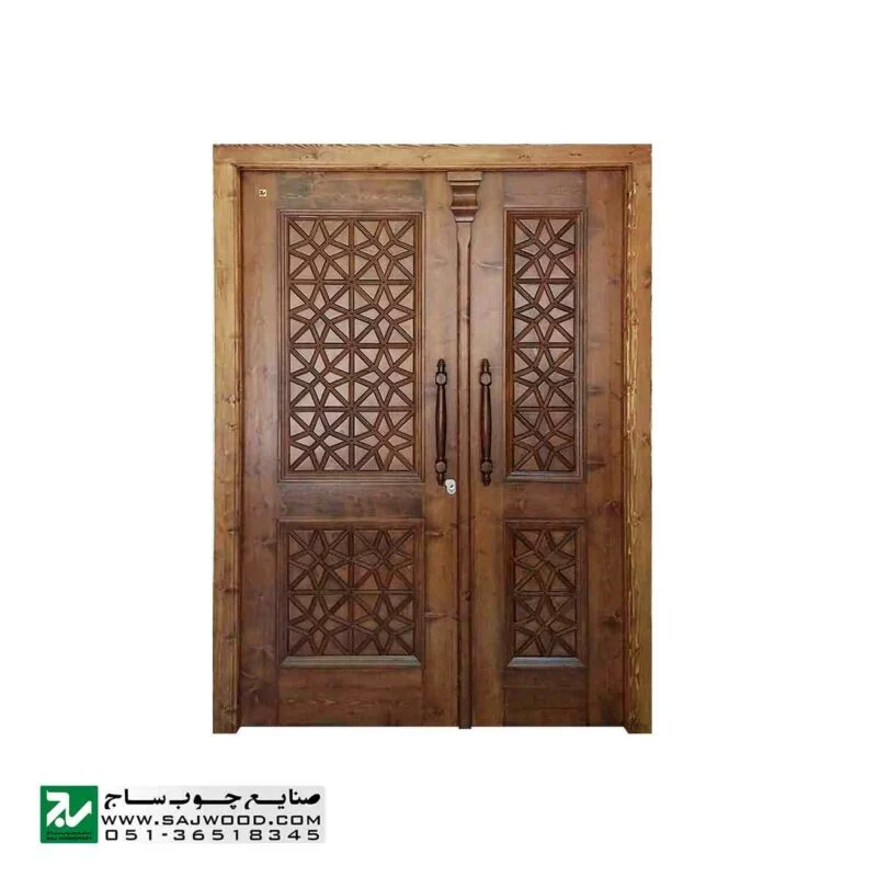 درب چوبی ورودی ساختمان و آپارتمان ،هتل سنتی صنایع چوب ساج مدل M4