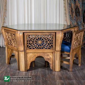 میز و صندلی غذا خوری چوبی صنایع چوب ساج مدل 328