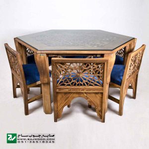 میز و صندلی غذا خوری سنتی صنایع چوب ساج مدل 328