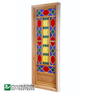 پنجره قدیم و سنتی قواره بری چوبی ارسی اورسی با شیشه های رنگی قدیمی صنایع چوب ساج مدل W204