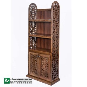 کتابخانه ، قفسه کتاب چوبی ، ویترین گنجه دردار و دکور صنایع چوب ساج مدل 633