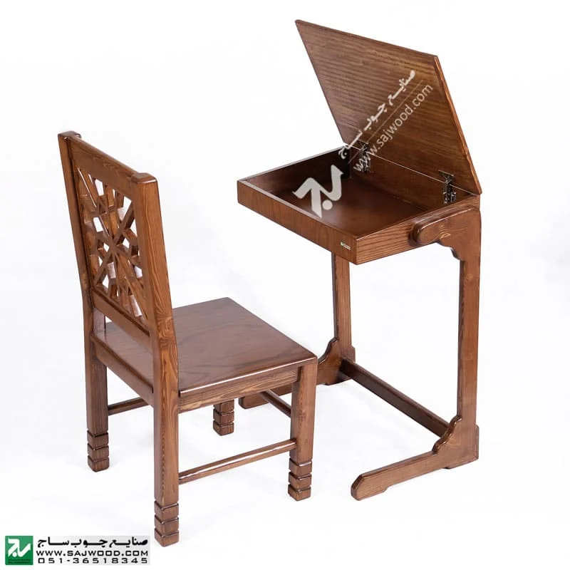 میز و صندلی نماز چوبی و تحریر صنایع چوب ساج مدل 650