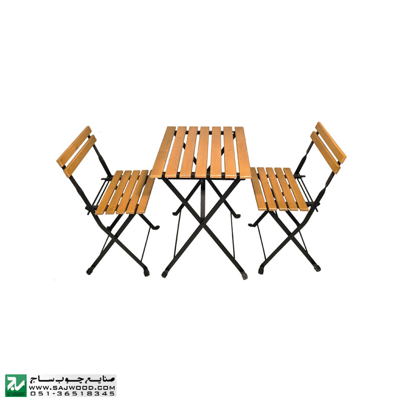 میز و صندلی تاشو دو نفره کافی شاپی صنایع چوب ساج کد E334