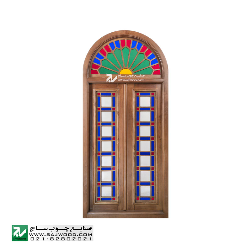 پنجره اُرُسی شیشه رنگی چوبی سنتی صنایع چوب ساج مدل W307