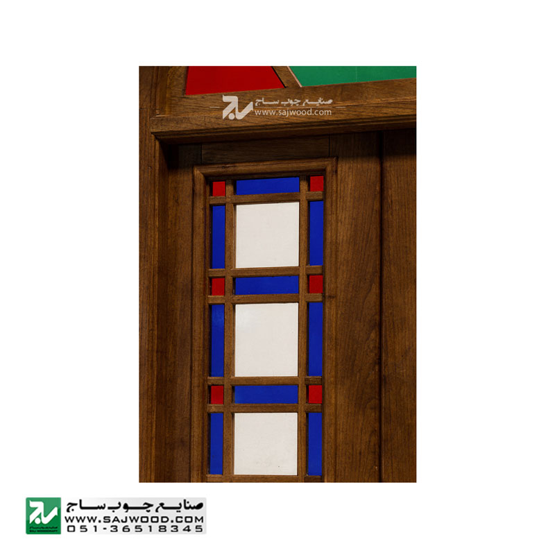 پنجره اُرُسی شیشه رنگی چوبی CNC طرح شمس مدل W305 صنایع چوب ساج