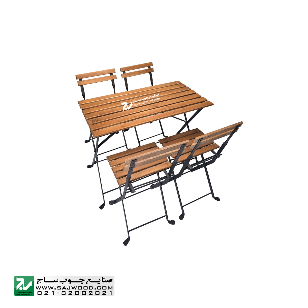 میز و صندلی تاشو چهار نفره کافی شاپی صنایع چوب ساج کد E335