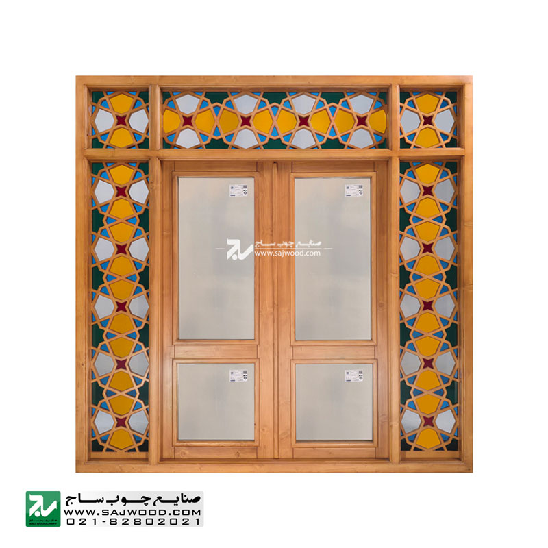 پنجره اُرُسی شیشه رنگی چوبی سنتی صنایع چوب ساج مدل W313