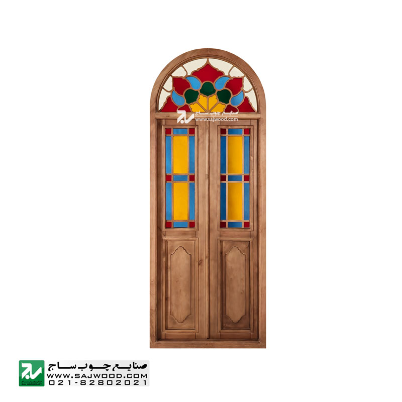 پنجره اُرُسی شیشه رنگی چوبی سنتی صنایع چوب ساج مدل W308