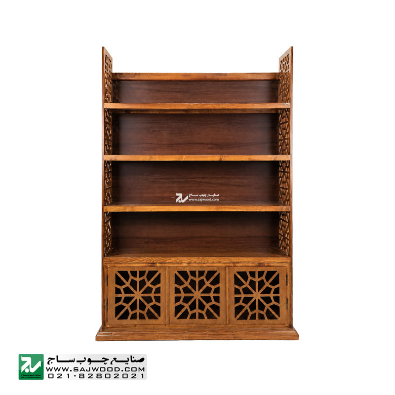 کتابخانه و قفسه کتاب چوبی درب‌دار صنایع چوب ساج مدل 634